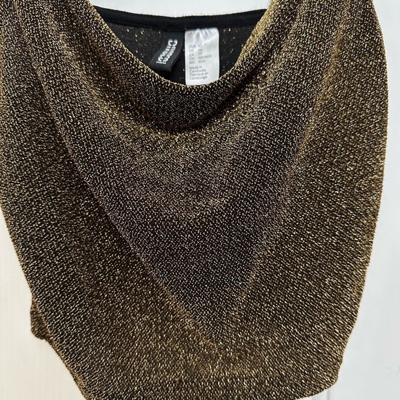 H&M Women’s Crop Top XS Gold Black Cowl-Neck Sparkly Glittery Strappy Stretchy - Picture 2 of 7